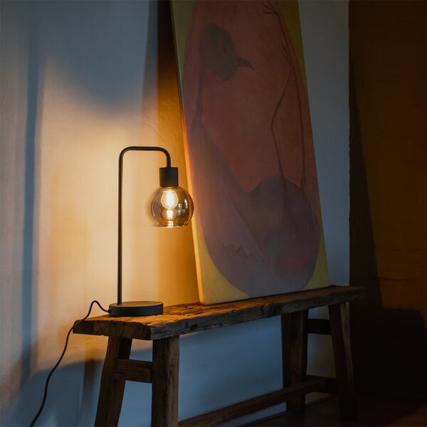 Lampa stołowa art deco czarna z przydymionym szkłem - Vidro
