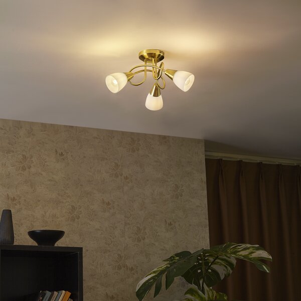 Klasyczna lampa sufitowa złota z opalowym szkłem 3-światłowa - Inez