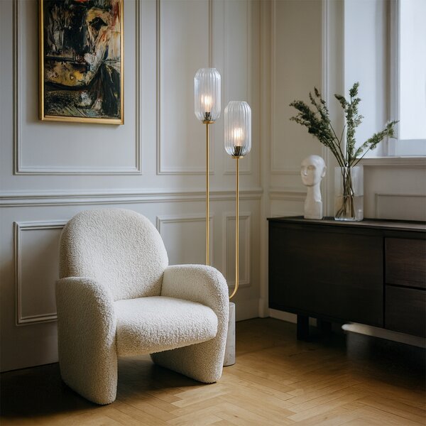 Lampa stojąca w stylu art deco mosiądz z przezroczystym szkłem 2-światła - Rid