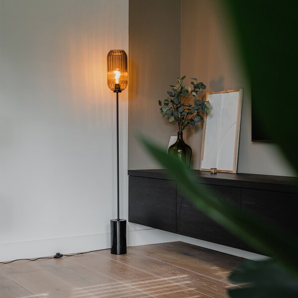 Lampa stojąca art deco czarna z dymionym szkłem - Rid
