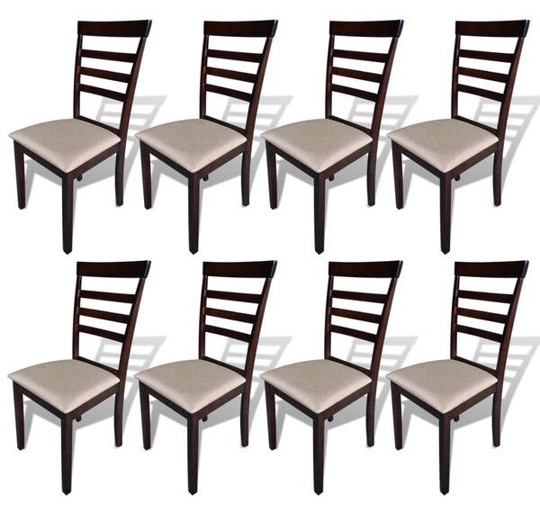 Krzesła stołowe, 8 szt., brązowo-kremowe, lite drewno i tkanina