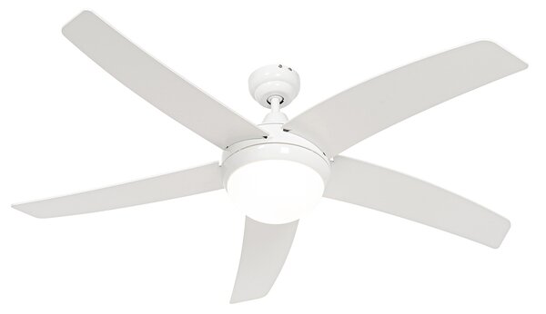 Inteligentny wentylator sufitowy biały z drewnianym nadrukiem 132 cm z LED z możliwością ściemniania z pilotem - Cool