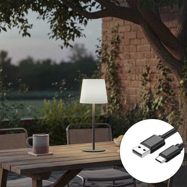Lampa stołowa szara, ładowalna, z diodą LED i ściemniaczem IP54 - Jude