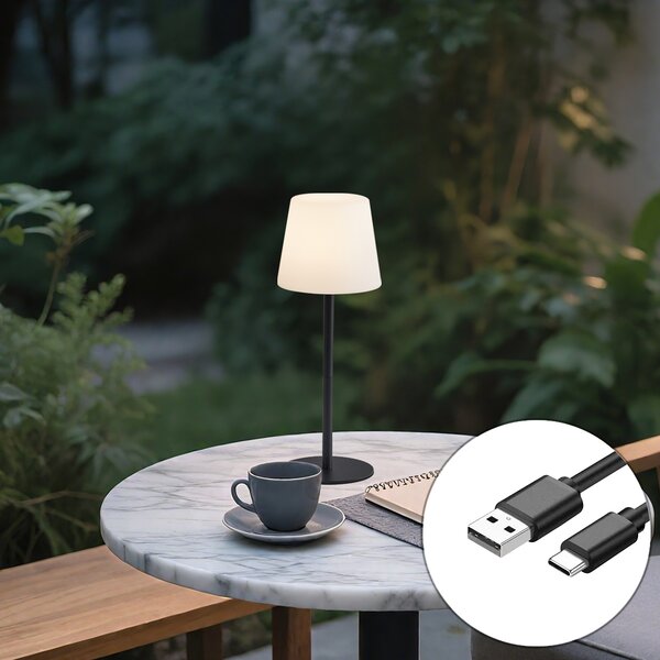 Lampa stołowa czarna ładowalna w tym LED i ściemniacz IP54 - Jude