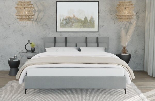 Jasnoszare tapicerowane łóżko dwuosobowe ze stelażem 140x200 cm Tulsa – Ropez