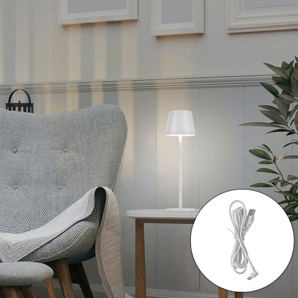 Lampa stołowa biała z wbudowanym ściemniaczem i akumulatorem LED IP54 - Murdock