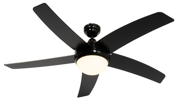 Inteligentny wentylator sufitowy czarny z drewnianym nadrukiem 132 cm z LED z możliwością ściemniania z pilotem - Cool