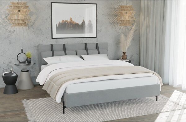 Jasnoszare tapicerowane łóżko dwuosobowe ze stelażem 140x200 cm Tulsa – Ropez