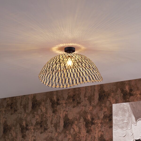 Lampa sufitowa w stylu art deco, czarna bambusowa, 60 cm - Alka