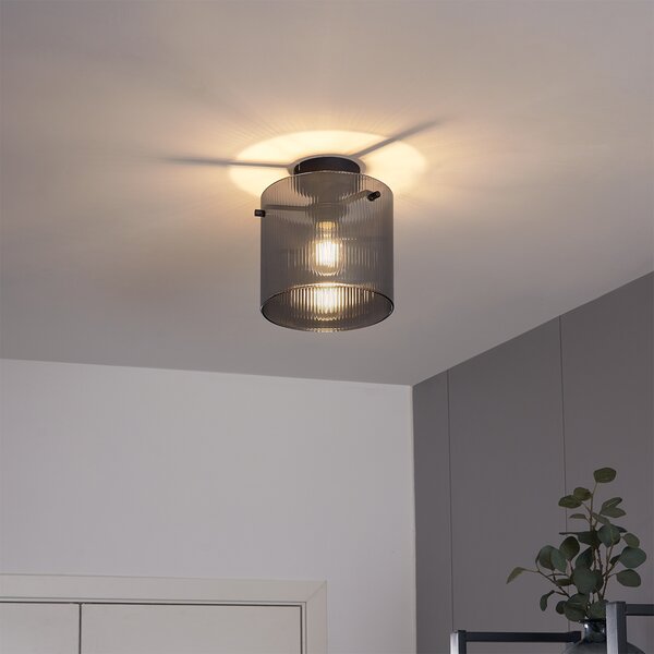 Lampa sufitowa w stylu art deco, czarna z dymionym szkłem - Laura