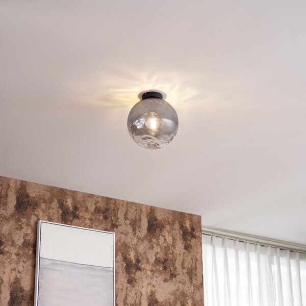 Designerska lampa sufitowa czarna z przydymionym szkłem - Pillon