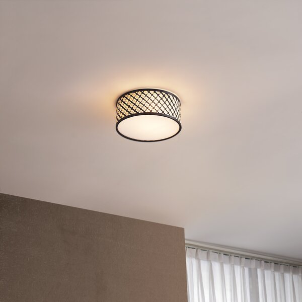 Orientalna lampa sufitowa z rattanu z czarnym wykończeniem 30cm - Tremmo