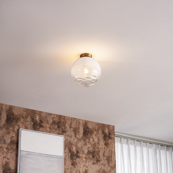 Designerska lampa sufitowa mosiężna z mlecznym szkłem - Pillon