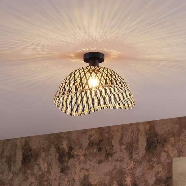 Lampa sufitowa w stylu art deco, czarna bambusowa, 40 cm - Alka