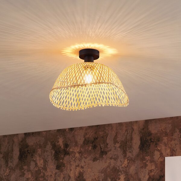 Lampa sufitowa w stylu art deco, czarna z naturalnym bambusem, 40 cm - Alka