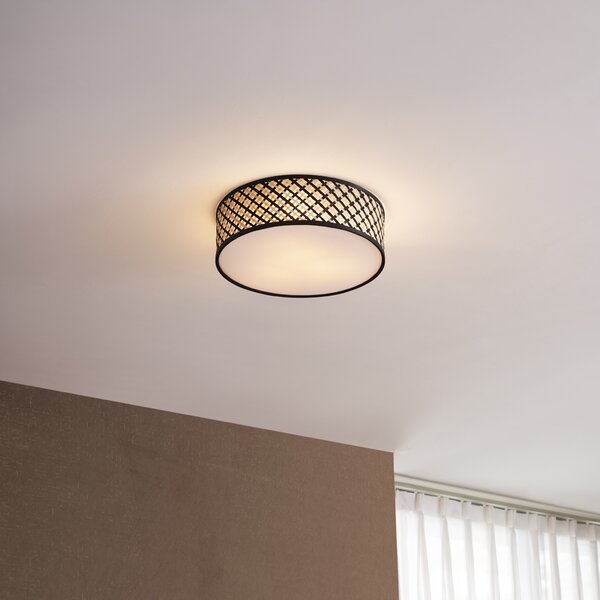 Orientalna lampa sufitowa z rattanu z czarnym wykończeniem 40cm - Tremmo