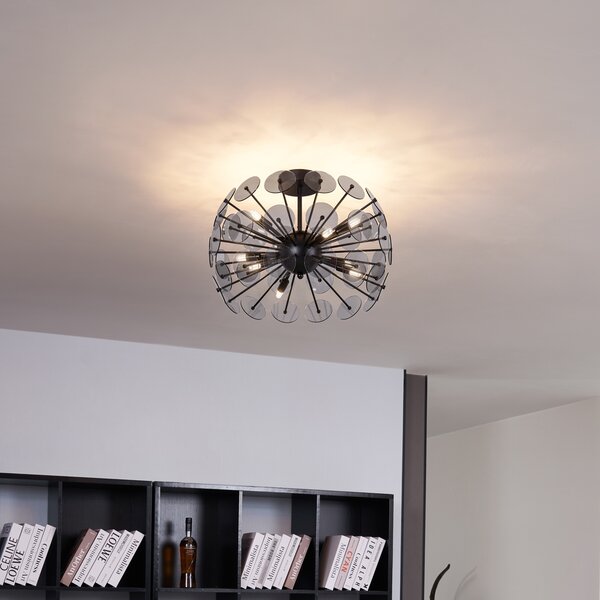 Lampa sufitowa w stylu art deco, czarna z dymionym szkłem - Atomic