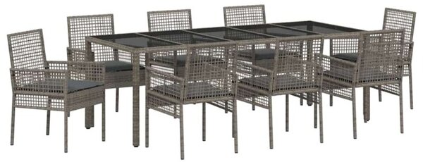 Zestaw Mebli Ogrodowych Komplet Jadalniany 9-Częściowy Szary Rattan Na Taras Balkon Ogród