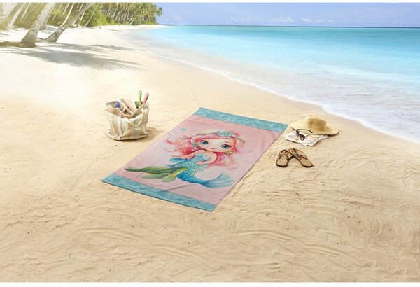 Niebiesko-różowy aksamitny ręcznik plażowy dla dzieci 75x150 cm Alisse – Good Morning