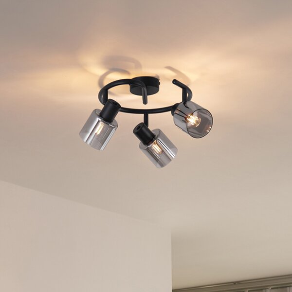 Nowoczesna lampa sufitowa czarna ze szklanym spiralnym kloszem 3-punktowym - Cilin