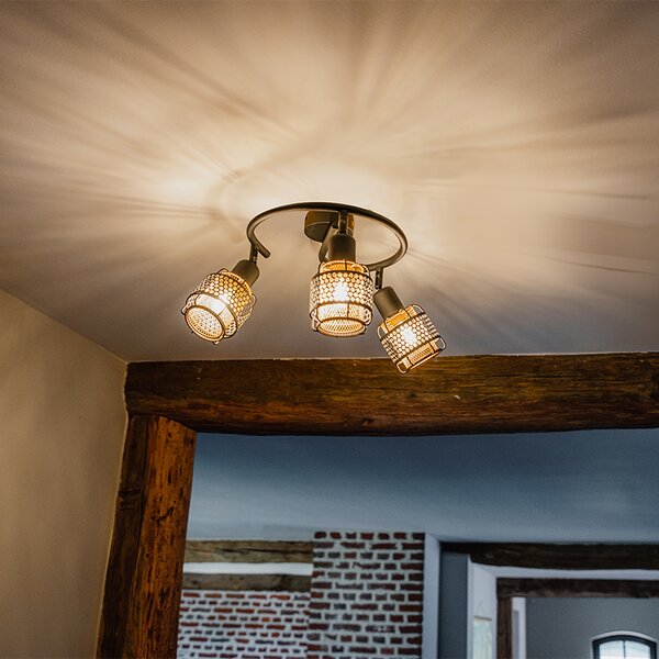 Designerska lampa sufitowa czarna ze złotem 3-światłowa okrągła - Noud