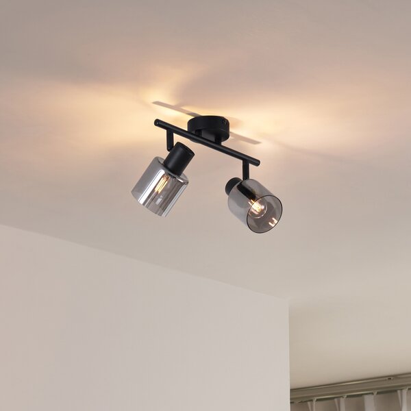 Nowoczesna lampa sufitowa czarna z okrągłymi kloszami z dymionego szkła - Cilin