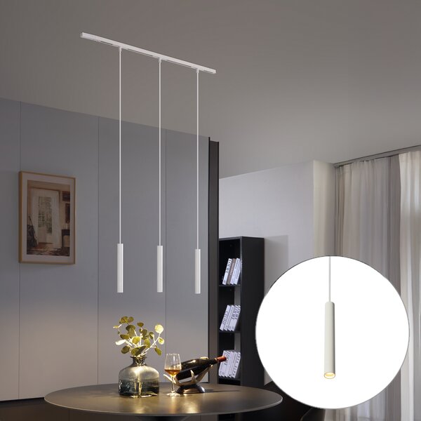 Nowoczesny system szynowy Slimline Keno z 3 białymi lampami wiszącymi 1-fazowy