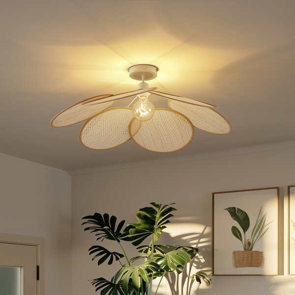 Lampa sufitowa Japandi kremowa z lnianym abażurem - Aisha