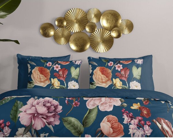 Ciemnoniebieska pościel jednoosobowa z satyny bawełnianej 140x220 cm Fiori – Descanso