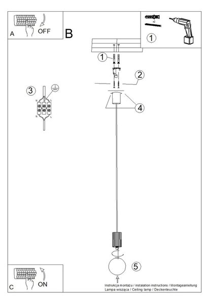Ciemnoniebieska lampa wisząca ze szklanym kloszem ø 12 cm Orbital – Sollux