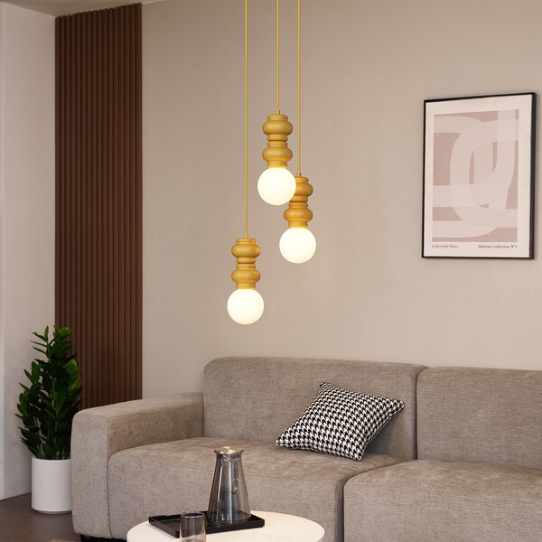 Retro Lampa wisząca musztardowożółta z matowym szkłem 3-punktowa - Fedde
