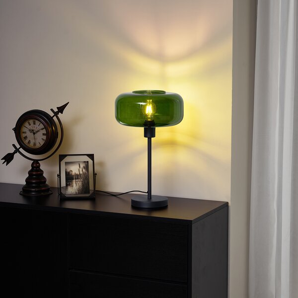 Retro Lampa Stołowa Czarna z Zielonym Szkłem - Bizle
