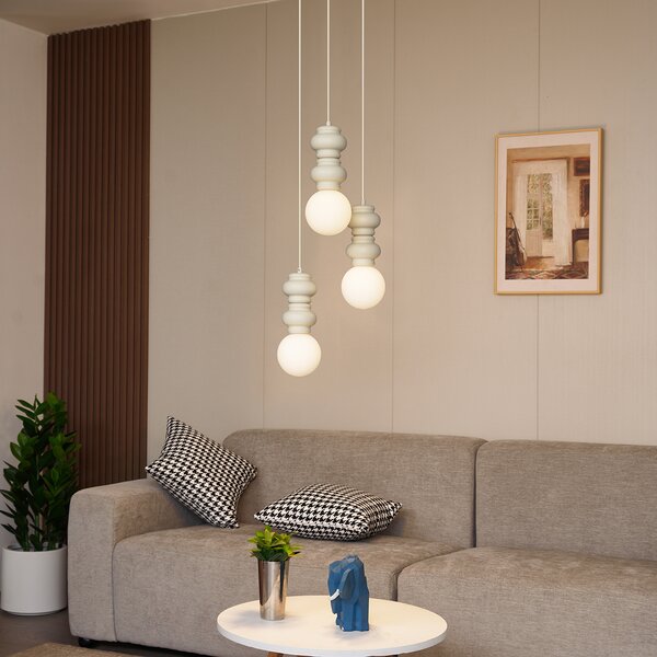Retro Lampa wisząca beżowa z matowym szkłem 3-punktowa - Fedde
