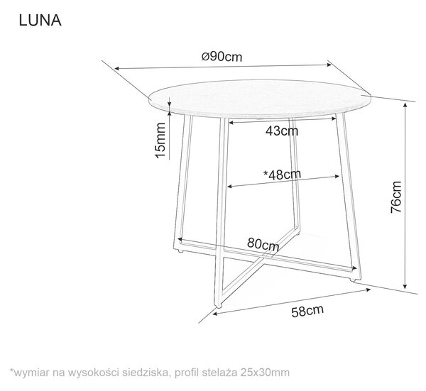 Okrągły stół jadalniany z blatem w dekorze dębu LUNA 90x90