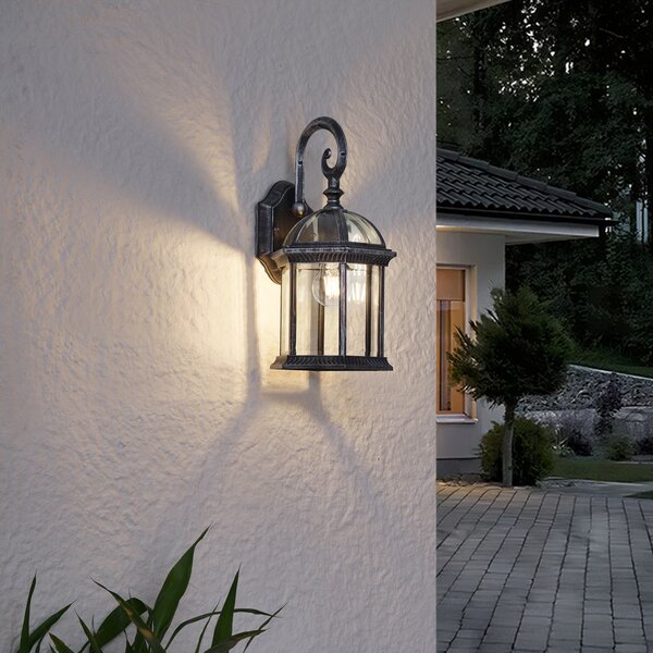 Klasyczna zewnętrzna lampa ścienna antyczne srebro IP44 - Glasgow