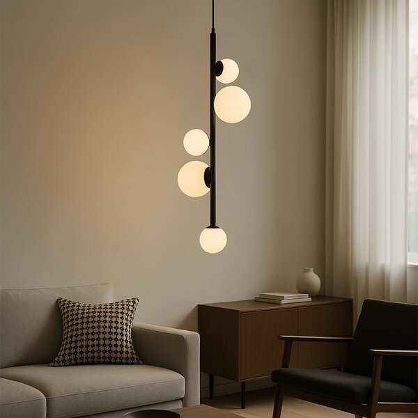 Designerska lampa wisząca czarna z matowym szkłem 5-punktowa - Vertical