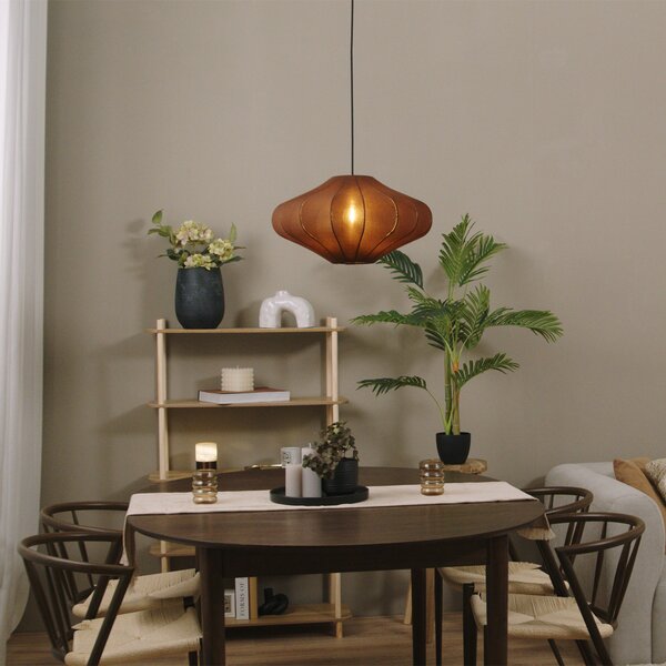 Lampa wisząca Japandi brązowa z materiałowym abażurem 50 cm - Plu