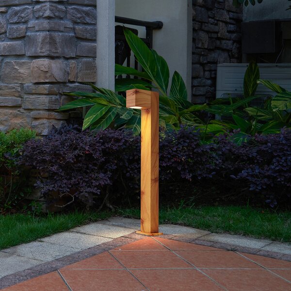 Lampa zewnętrzna aluminiowa z nadrukiem drewna z kolcem do ziemi i dławikiem kablowym 65 cm IP44 - Baleno