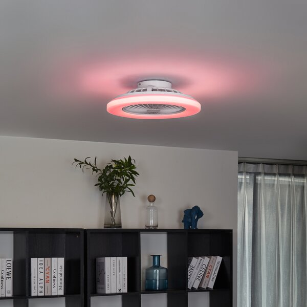 Wentylator sufitowy biały 48,5 cm ze ściemnialnym oświetleniem LED RGB i pilotem - Clemo