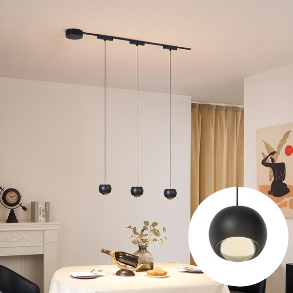 Nowoczesny system oświetlenia szynowego z 3 czarnymi lampami wiszącymi 1-fazowymi - Magnetic Lance