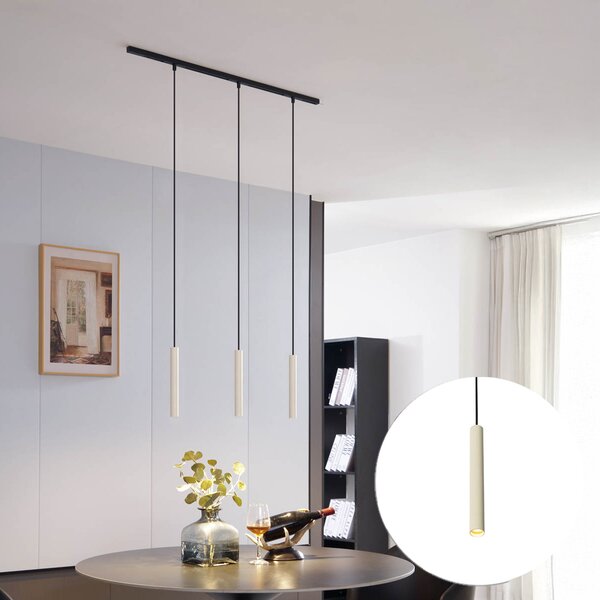 Nowoczesny system oświetlenia szynowego z 3 lampami wiszącymi w kolorze beżowym z czarnym, jednofazowy - Slimline Keno