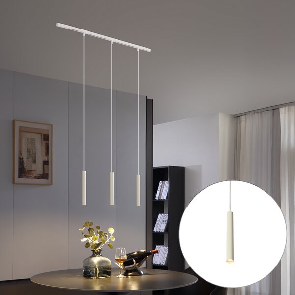 Nowoczesny system oświetlenia szynowego z 3 lampami wiszącymi w kolorze beżowym i białym, jednofazowy - Slimline Keno