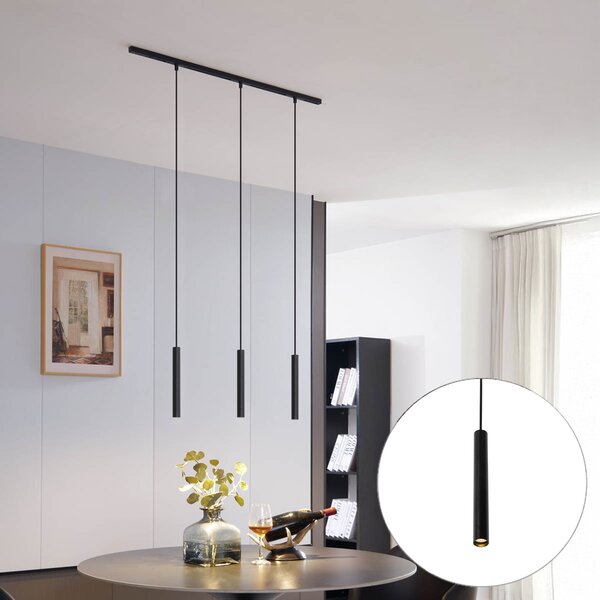 Nowoczesny system oświetlenia szynowego Slimline Keno z 3 czarnymi lampami wiszącymi 1-fazowymi