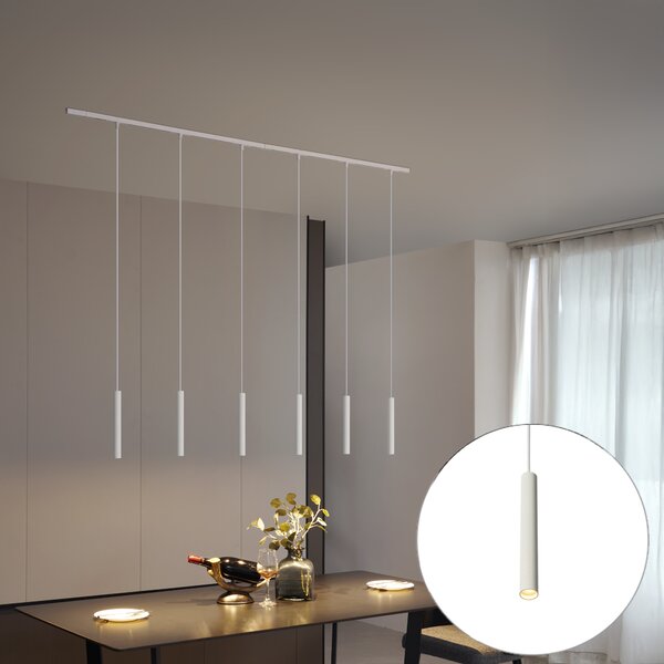Nowoczesny system oświetlenia szynowego Slimline Keno z 6 białymi lampami wiszącymi 1-fazowymi