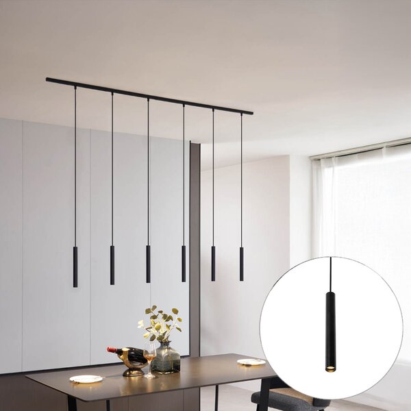 Nowoczesny system oświetlenia szynowego z 6 czarnymi lampami wiszącymi 1-fazowymi - Slimline Keno