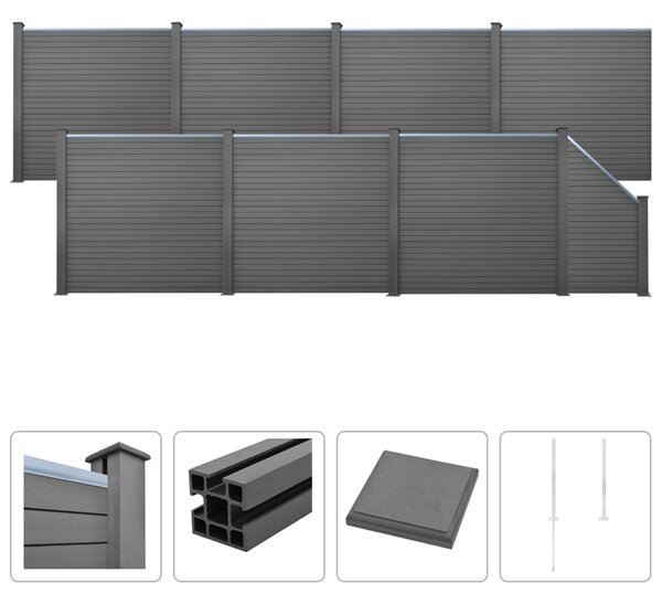 Ogrodzenie WPC, 7 paneli kwadratowych+1 skośny, 1321x187, szare