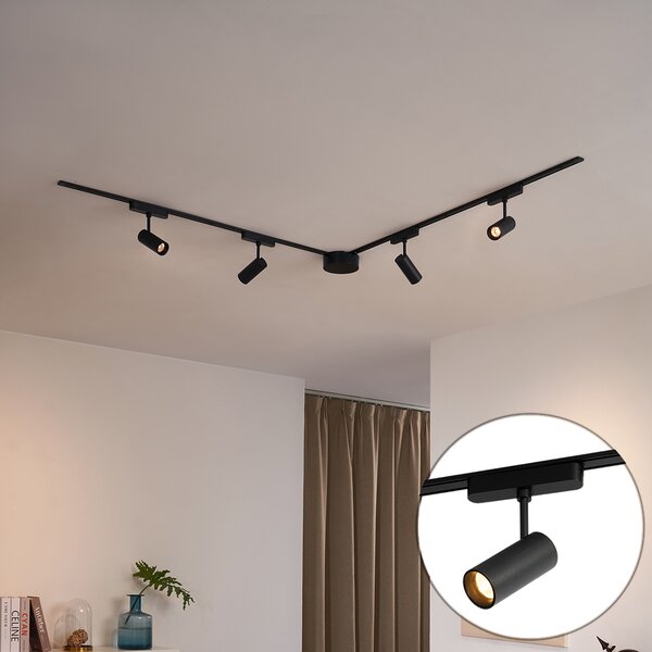 Nowoczesny system oświetlenia szynowego z 4 czarnymi reflektorami jednofazowymi 200 cm - Magnetic Gert