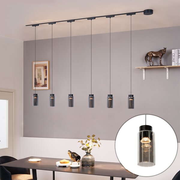 Nowoczesny system oświetlenia szynowego z 6 czarnymi lampami wiszącymi 1-fazowymi - Magnetic Vance