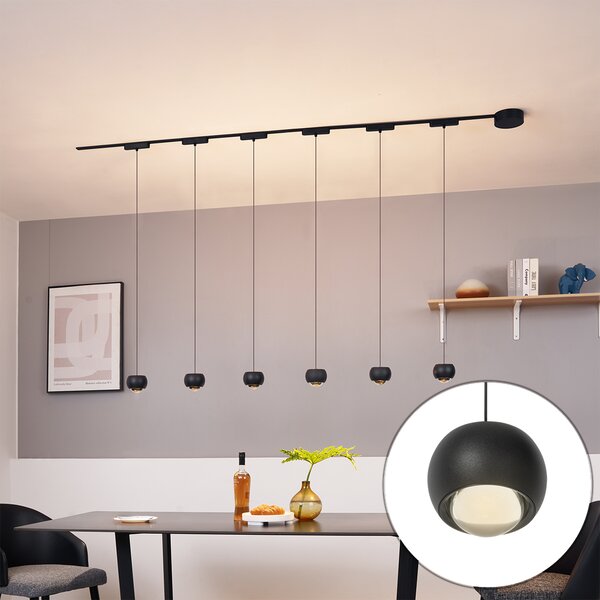 Nowoczesny system oświetlenia szynowego z 6 czarnymi lampami wiszącymi jednofazowymi - Magnetic Lance