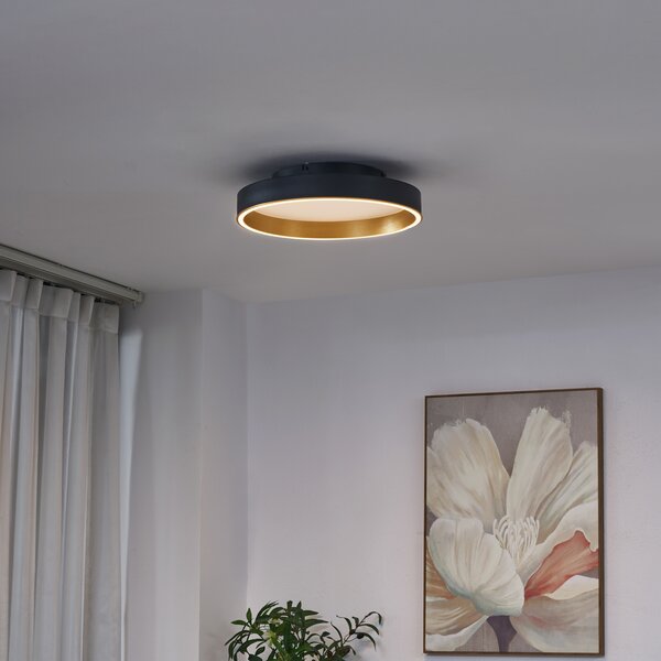 Designerska lampa sufitowa czarna ze złotem 40 cm z 3-stopniowym przełącznikiem LED - Ingo